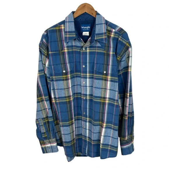 BF961 Vintage Mens Wrangler Pearl Button Snap Western Cowboy Flannel Shirt XL - Picture 1 of 5